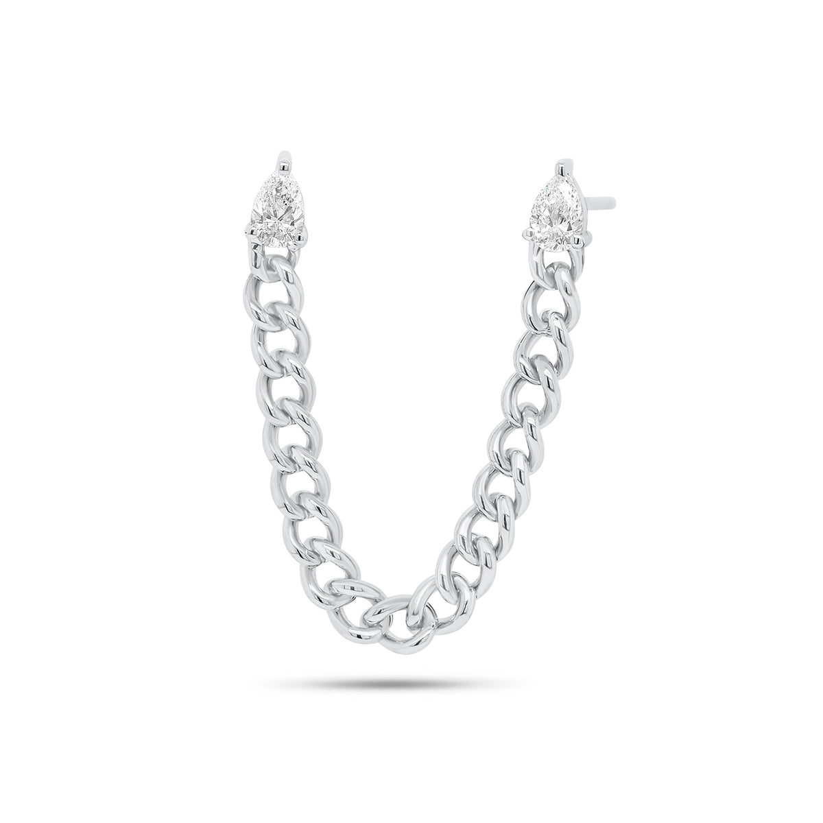 Pear-Shaped Diamond Double Piercing Chain Earring - 14K gold weighing 1.81 grams - 2 pear-shaped diamonds weighing 0.20 carats