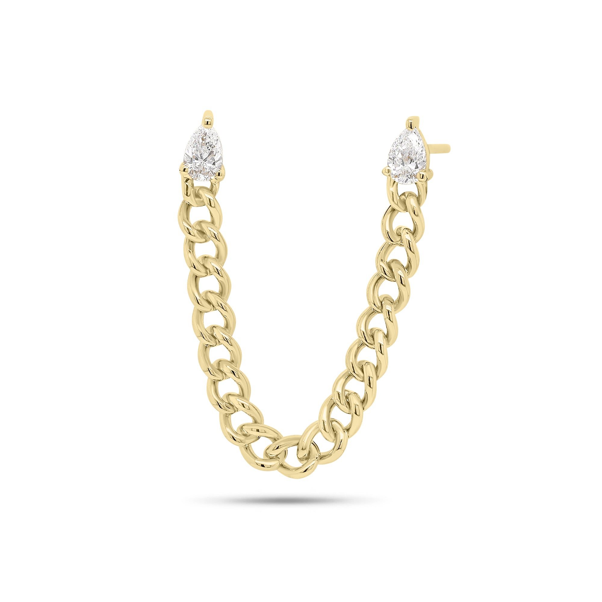 Pear-Shaped Diamond Double Piercing Chain Earring - 14K gold weighing 1.81 grams  - 2 pear-shaped diamonds weighing 0.20 carats