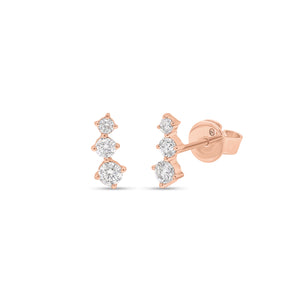 Graduated Diamond Trip Crawler Stud Earrings - 14K gold weighing 0.93 grams - 6 round diamonds weighing 0.28 carats