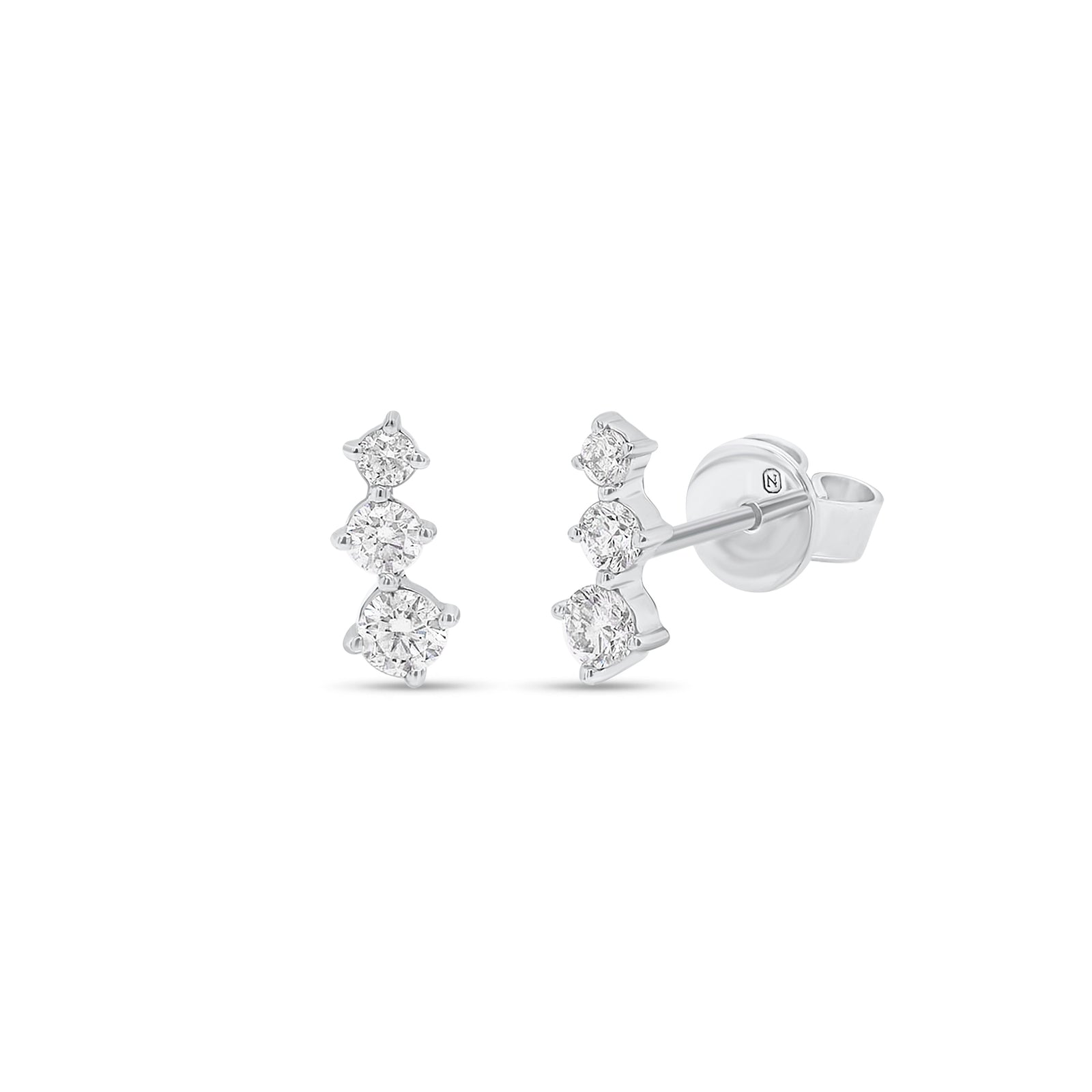 Graduated Diamond Trip Crawler Stud Earrings - 14K gold weighing 0.93 grams - 6 round diamonds weighing 0.28 carats
