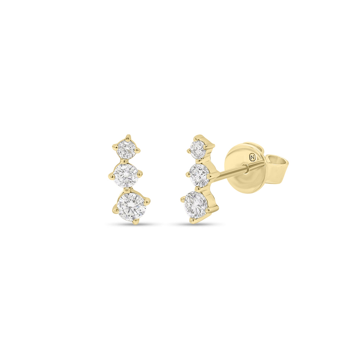 Graduated Diamond Trip Crawler Stud Earrings - 14K gold weighing 0.93 grams  - 6 round diamonds weighing 0.28 carats