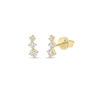 Graduated Diamond Trip Crawler Stud Earrings - 14K gold weighing 0.93 grams  - 6 round diamonds weighing 0.28 carats