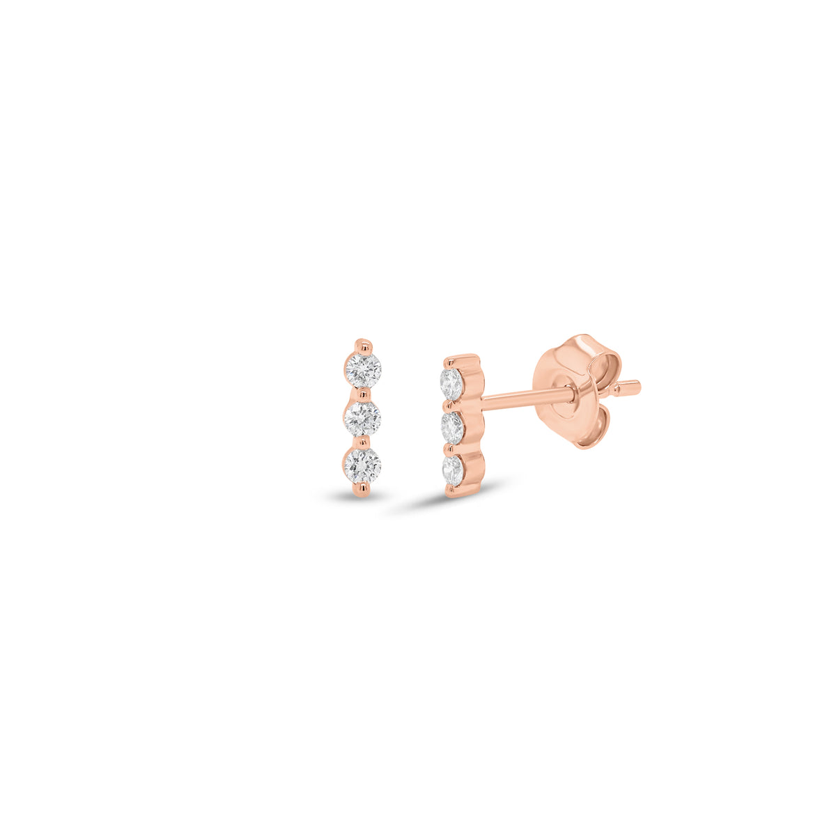 Diamond Trio Bar Stud Earrings - 14K gold weighing 0.78 grams - 6 round diamonds weighing 0.13 carats
