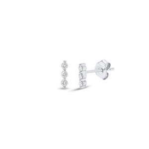 Diamond Trio Bar Stud Earrings - 14K gold weighing 0.78 grams  - 6 round diamonds weighing 0.13 carats