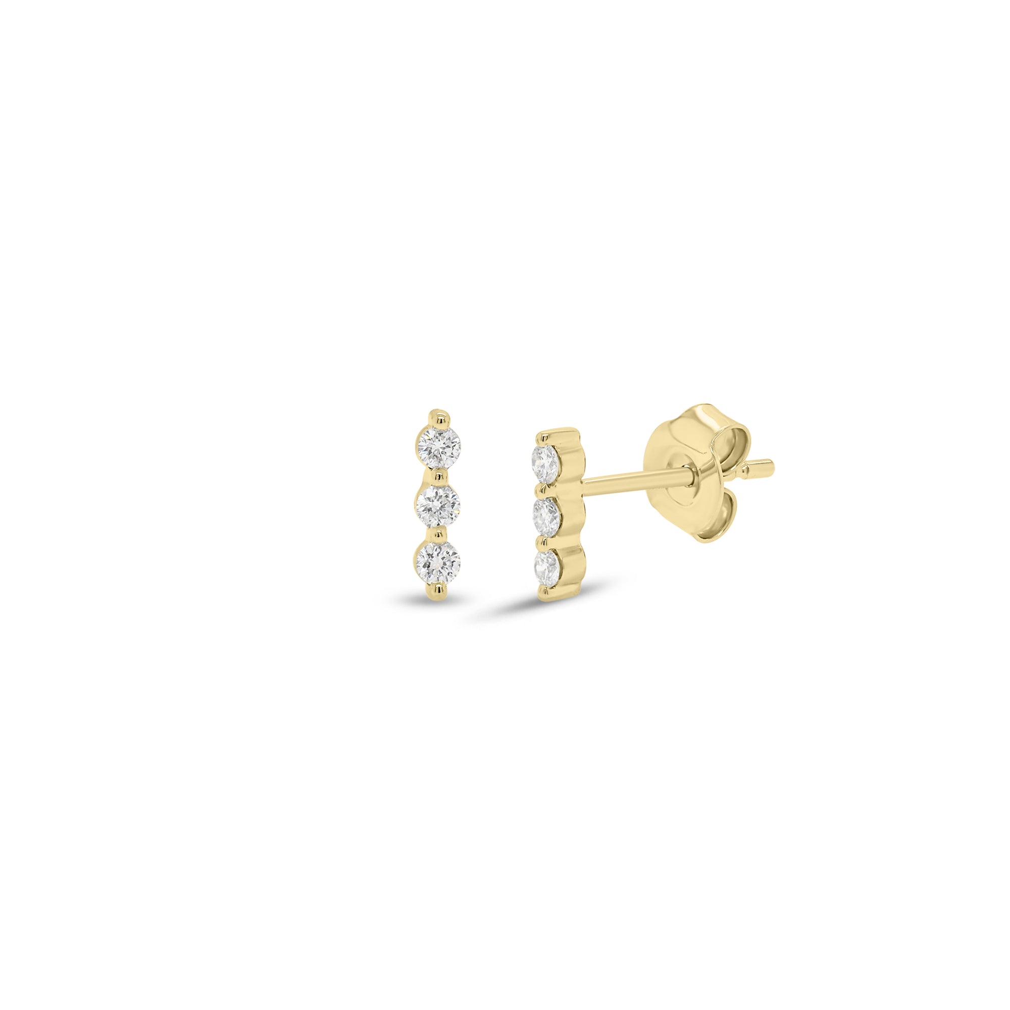 Diamond Trio Bar Stud Earrings - 14K gold weighing 0.78 grams  - 6 round diamonds weighing 0.13 carats
