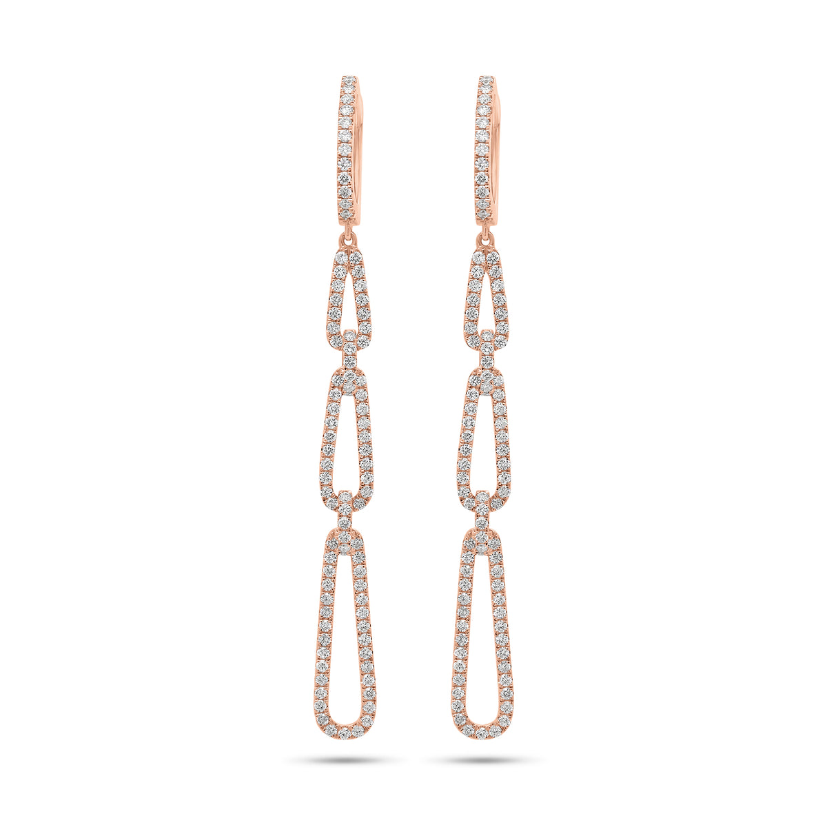 Diamond Triple Teardrop Dangle Earrings - 18K gold weighing 6.20 grams - 186 round diamonds weighing 1.45 carats