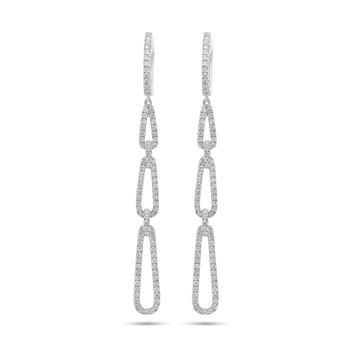 Diamond Triple Teardrop Dangle Earrings - 18K gold weighing 6.20 grams - 186 round diamonds weighing 1.45 carats