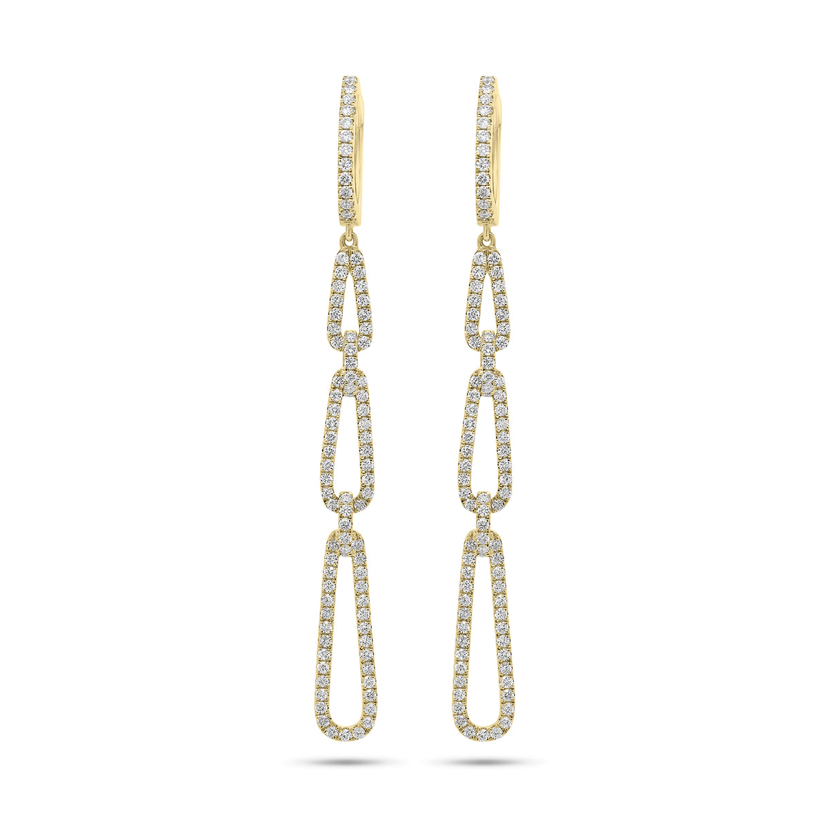 Diamond Triple Teardrop Dangle Earrings - 18K gold weighing 6.20 grams  - 186 round diamonds weighing 1.45 carats