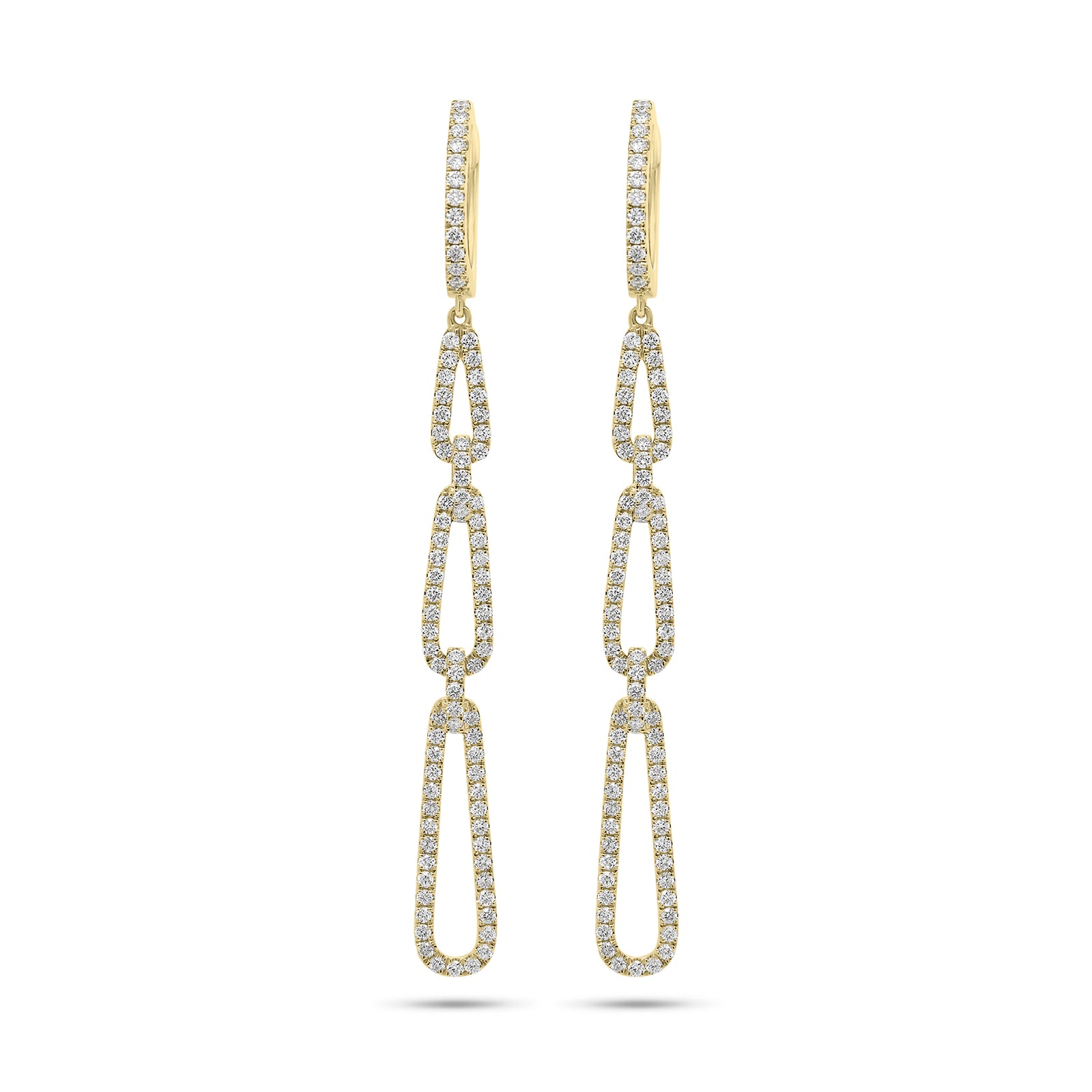 Diamond Triple Teardrop Dangle Earrings - 18K gold weighing 6.20 grams  - 186 round diamonds weighing 1.45 carats