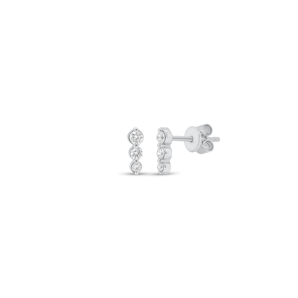Graduated Diamond Bar Stud Earrings - 14K gold weighing 1.18 grams  - 6 round diamonds weighing 0.20 carats