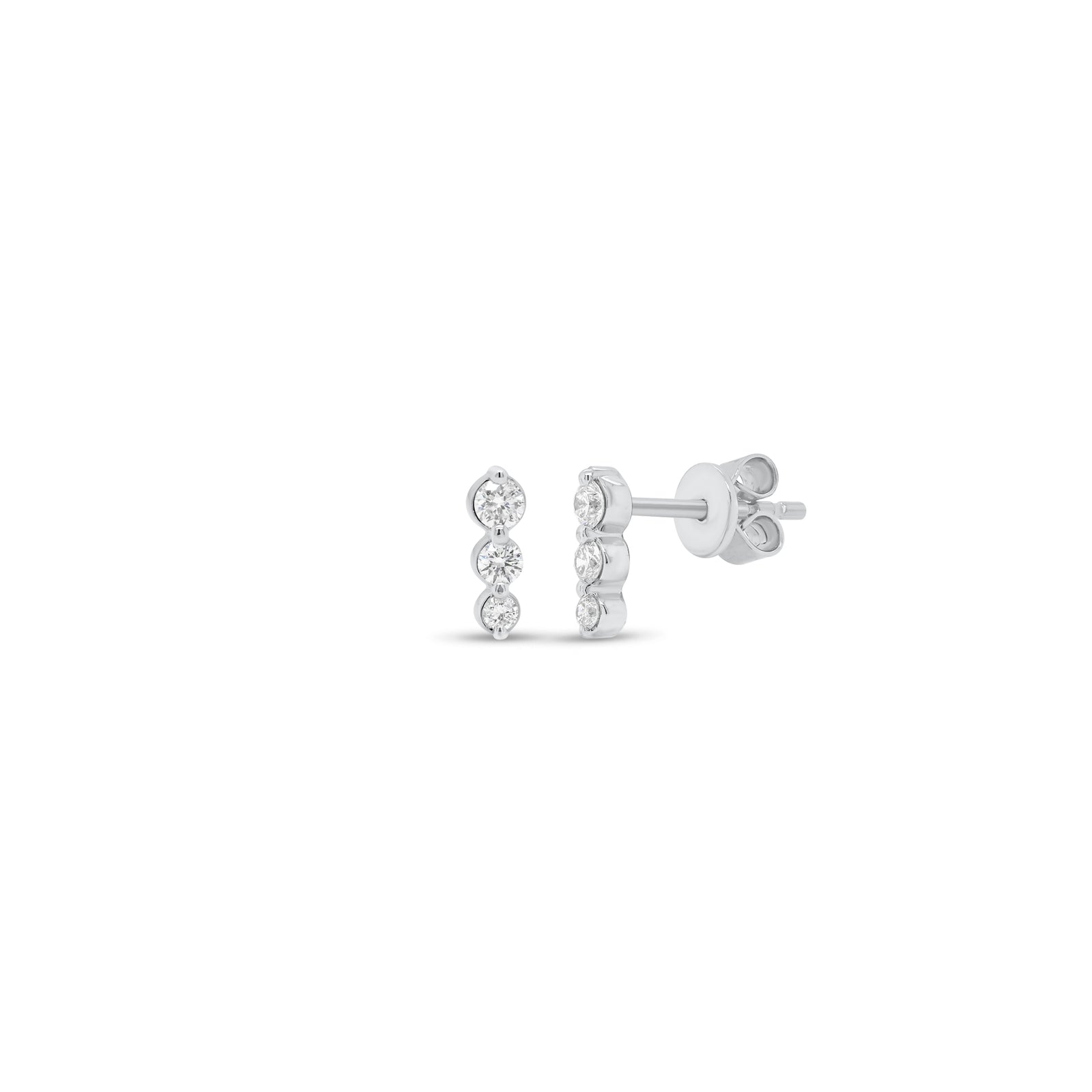 Graduated Diamond Bar Stud Earrings - 14K gold weighing 1.18 grams  - 6 round diamonds weighing 0.20 carats