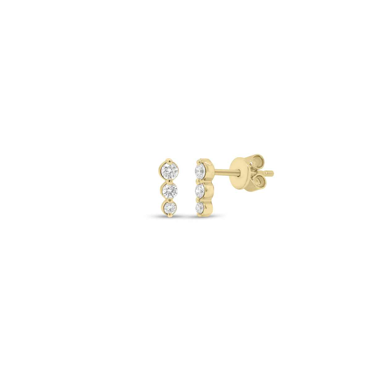 Graduated Diamond Bar Stud Earrings - 14K gold weighing 1.18 grams - 6 round diamonds weighing 0.20 carats