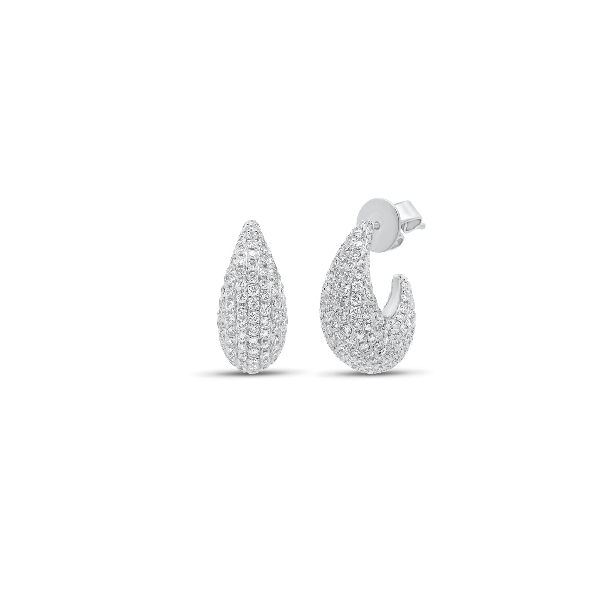Pave Diamond Teardrop Huggie Earrings - 18K gold weighing 5.70 grams - 372 round diamonds weighing 2.76 carats