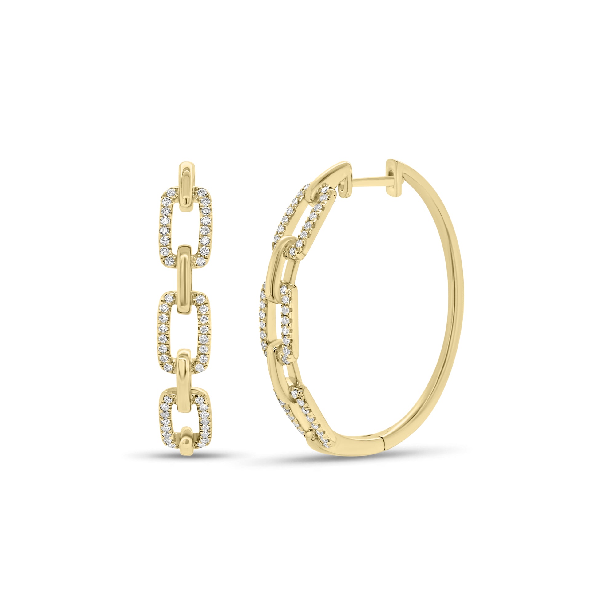 Diamond Oval Link Hoop Earrings - 14K gold weighing 5.80 grams  - 96 round diamonds weighing 0.32 carats