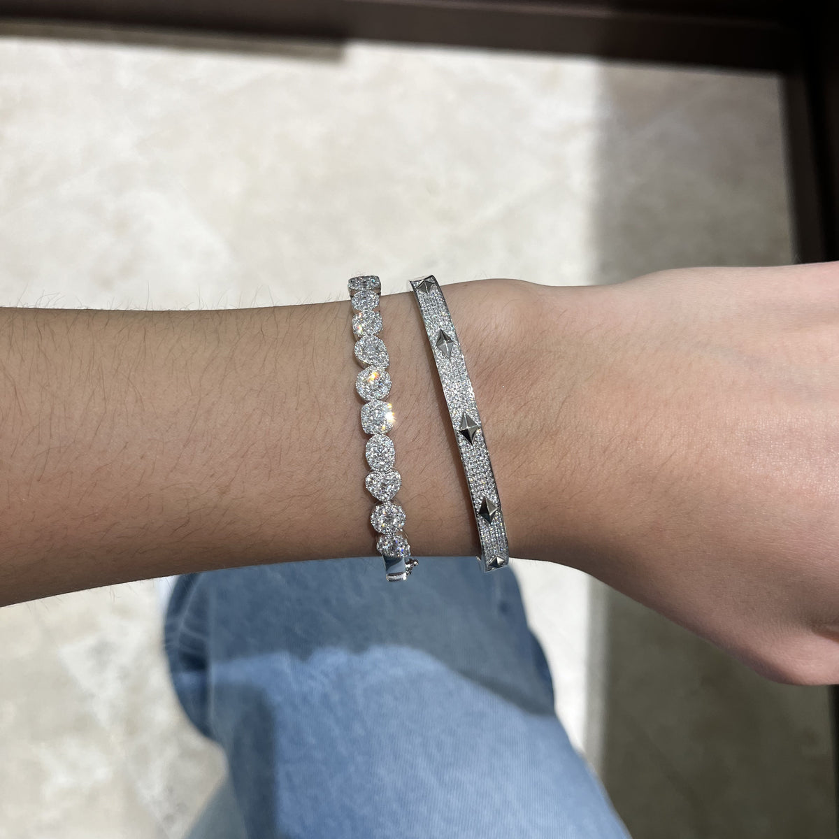 Diamond Multi-Shape Halo Bangle Bracelet