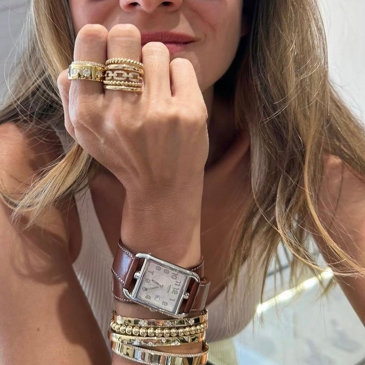 Diamond Five-Band Ring - 14K gold weighing 13.16 grams - 59 round diamonds weighing 0.29 carats