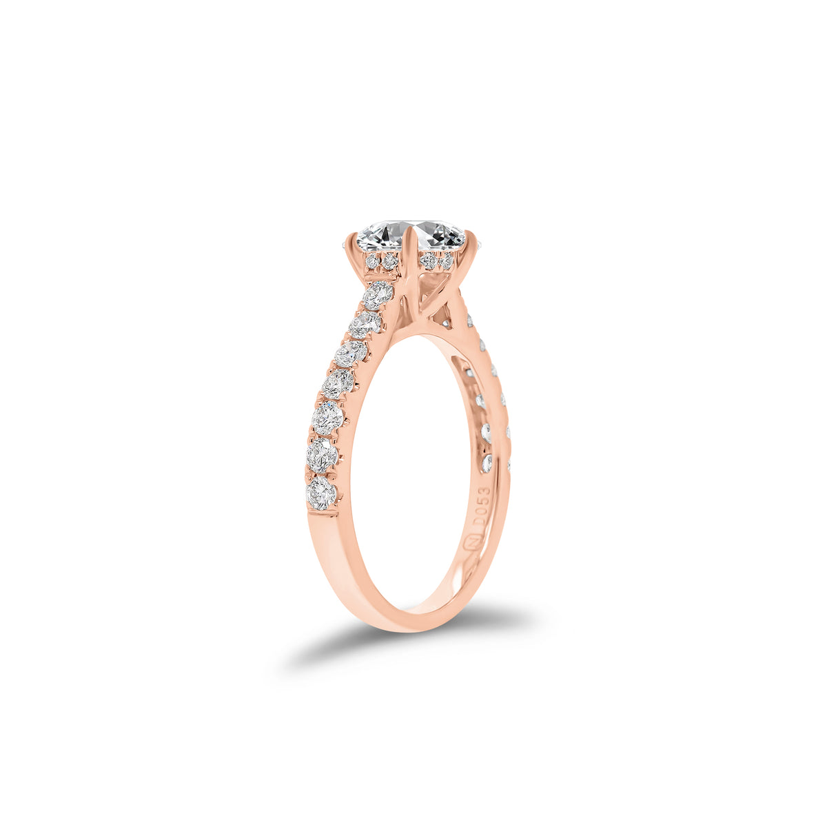 Round Diamond Engagement Ring With Diamond Basket - 18K gold weighing 3.23 grams - 26 round diamonds weighing 0.53 carats (GIA graded F-G color, VS2-SI1 clarity)