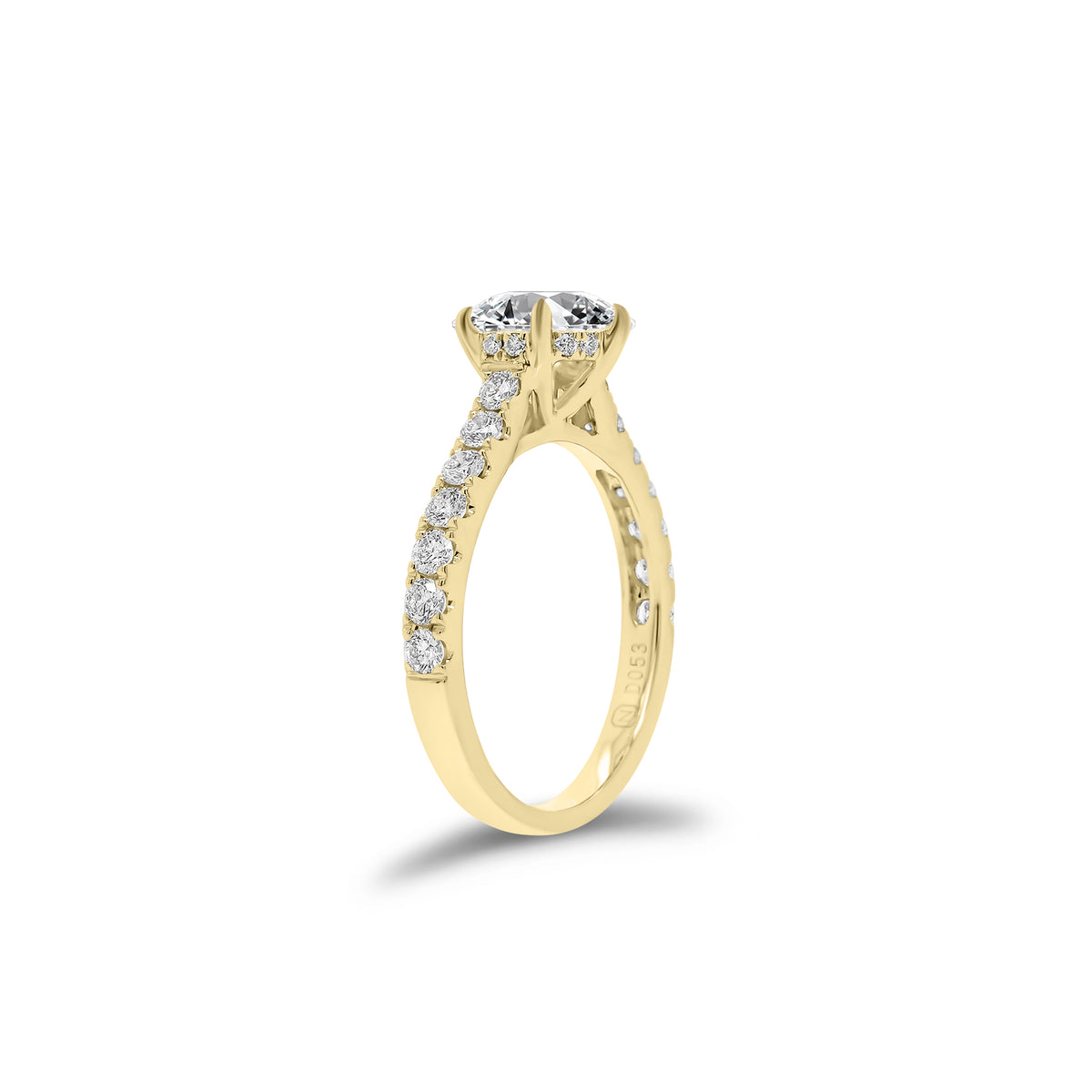 Round Diamond Engagement Ring With Diamond Basket - 18K gold weighing 3.23 grams - 26 round diamonds weighing 0.53 carats (GIA graded F-G color, VS2-SI1 clarity)