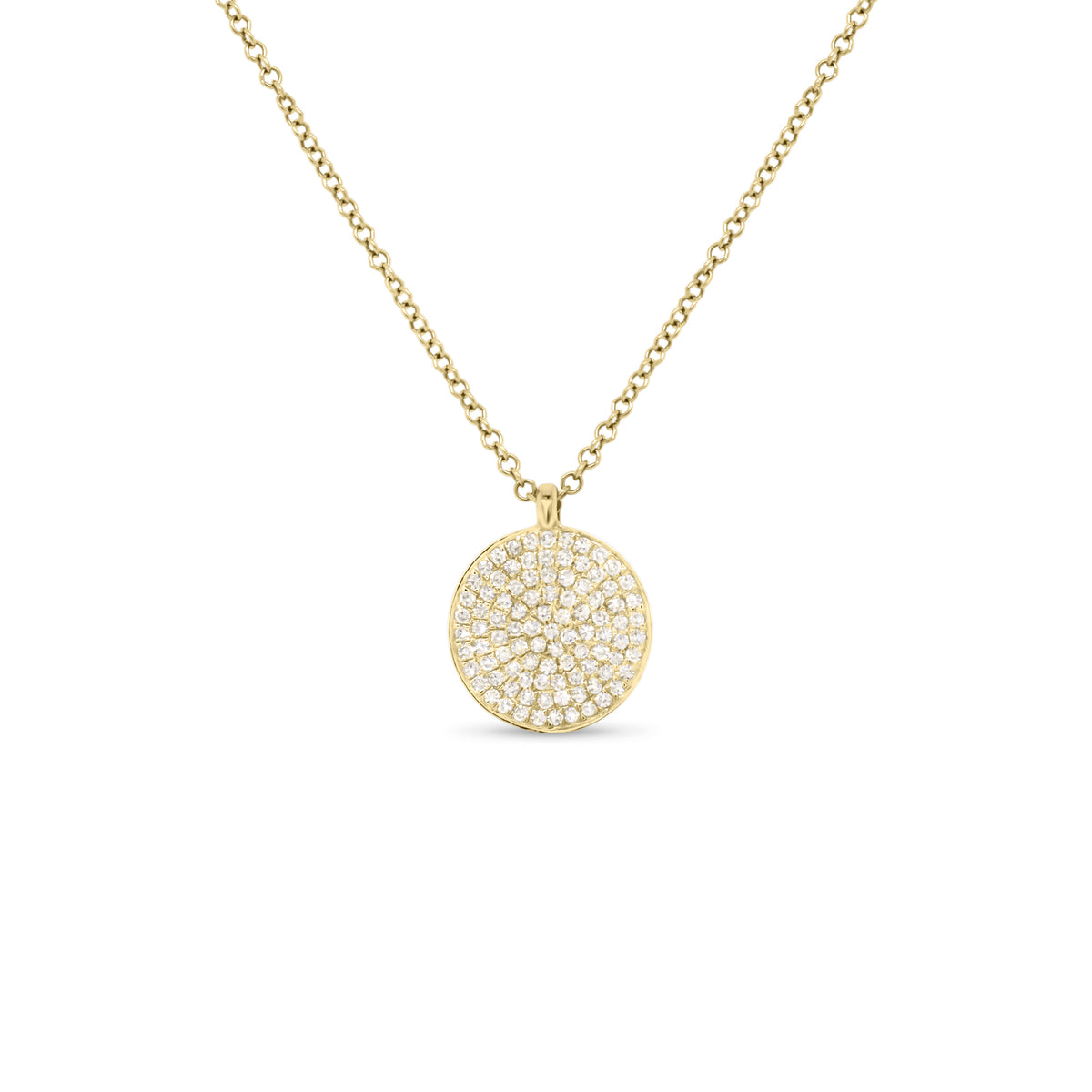 Diamond Disc Pendant - 14K gold weighing 2.22 grams - 94 round diamonds weighing 0.30 carats
