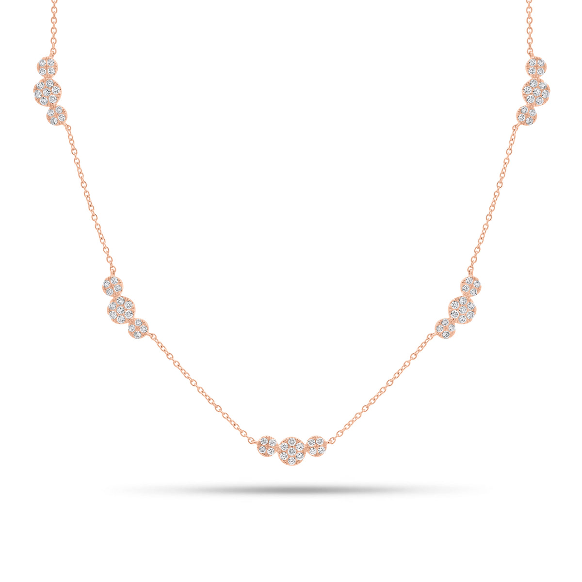 Diamond Disc Trios Necklace - 18K gold weighing 6.88 grams - 75 round diamonds weighing 1.36 carats