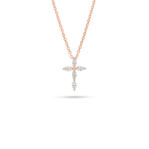 Marquise Diamond Cross Pendant Necklace - 18K gold weighing 0.33 grams (pendant) - 14K gold weighing 1.60 grams (necklace) - 5 marquise-shaped diamonds weighing 0.18 carats