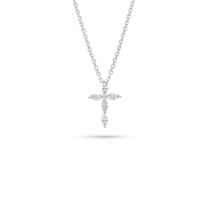 Marquise Diamond Cross Pendant Necklace - 18K gold weighing 0.33 grams (pendant)  - 14K gold weighing 1.60 grams (necklace)  - 5 marquise-shaped diamonds weighing 0.18 carats