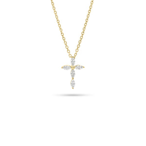 Marquise Diamond Cross Pendant Necklace - 18K gold weighing 0.33 grams (pendant) - 14K gold weighing 1.60 grams (necklace) - 5 marquise-shaped diamonds weighing 0.18 carats