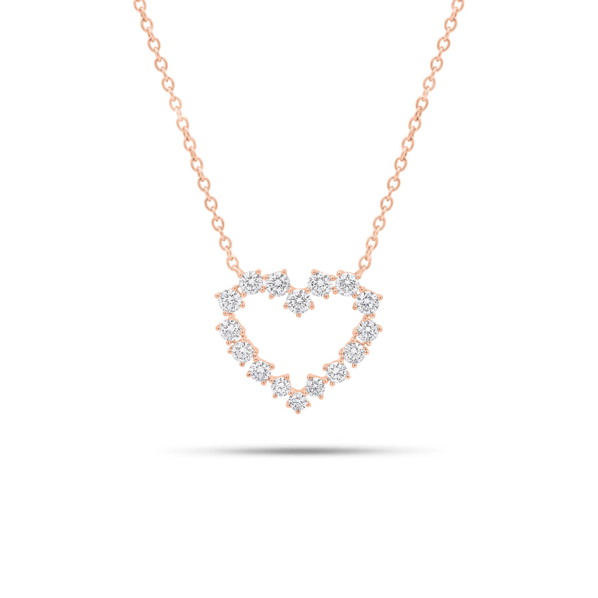 0.54 ct Diamond Open Heart Pendant Necklace - 18K gold weighing 3.05 grams - 16 round diamonds weighing 0.54 carats