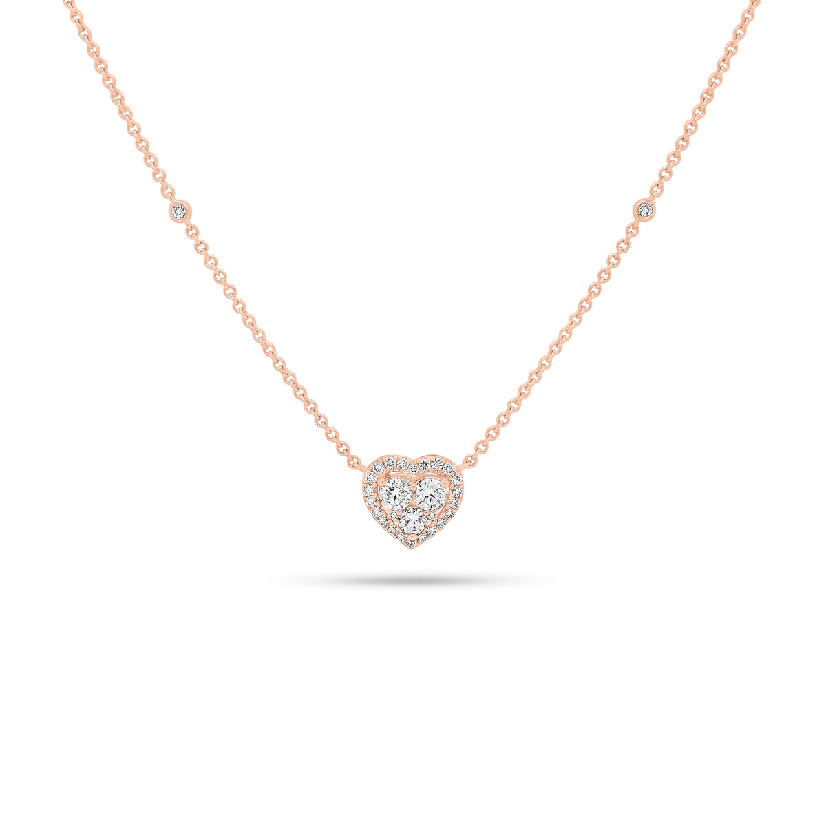 Diamond Heart Pendant on Cable Chain Necklace with Diamonds - 18K gold weighing 4.81 grams - 29 round diamonds weighing 0.27 carats - 3 round diamonds weighing 0.45 carats
