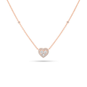 Diamond Heart Pendant on Cable Chain Necklace with Diamonds - 18K gold weighing 4.81 grams - 29 round diamonds weighing 0.27 carats - 3 round diamonds weighing 0.45 carats