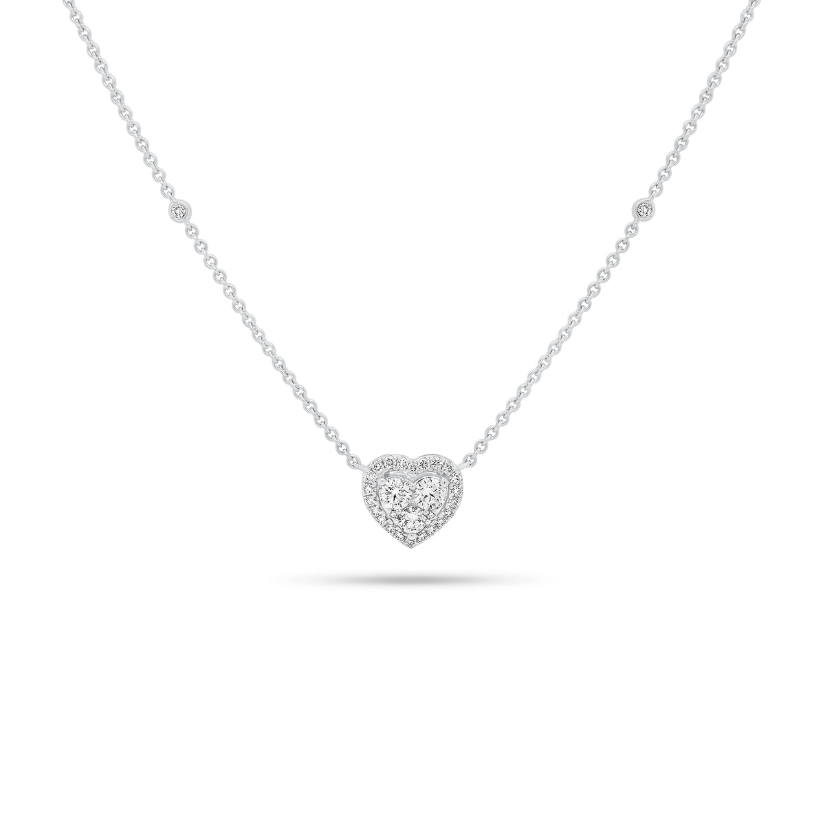 Diamond Heart Pendant on Cable Chain Necklace with Diamonds - 18K gold weighing 4.81 grams  - 29 round diamonds weighing 0.27 carats  - 3 round diamonds weighing 0.45 carats