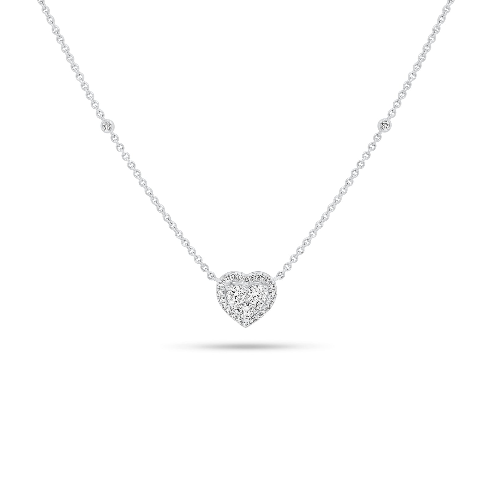 Diamond Heart Pendant on Cable Chain Necklace with Diamonds - 18K gold weighing 4.81 grams  - 29 round diamonds weighing 0.27 carats  - 3 round diamonds weighing 0.45 carats