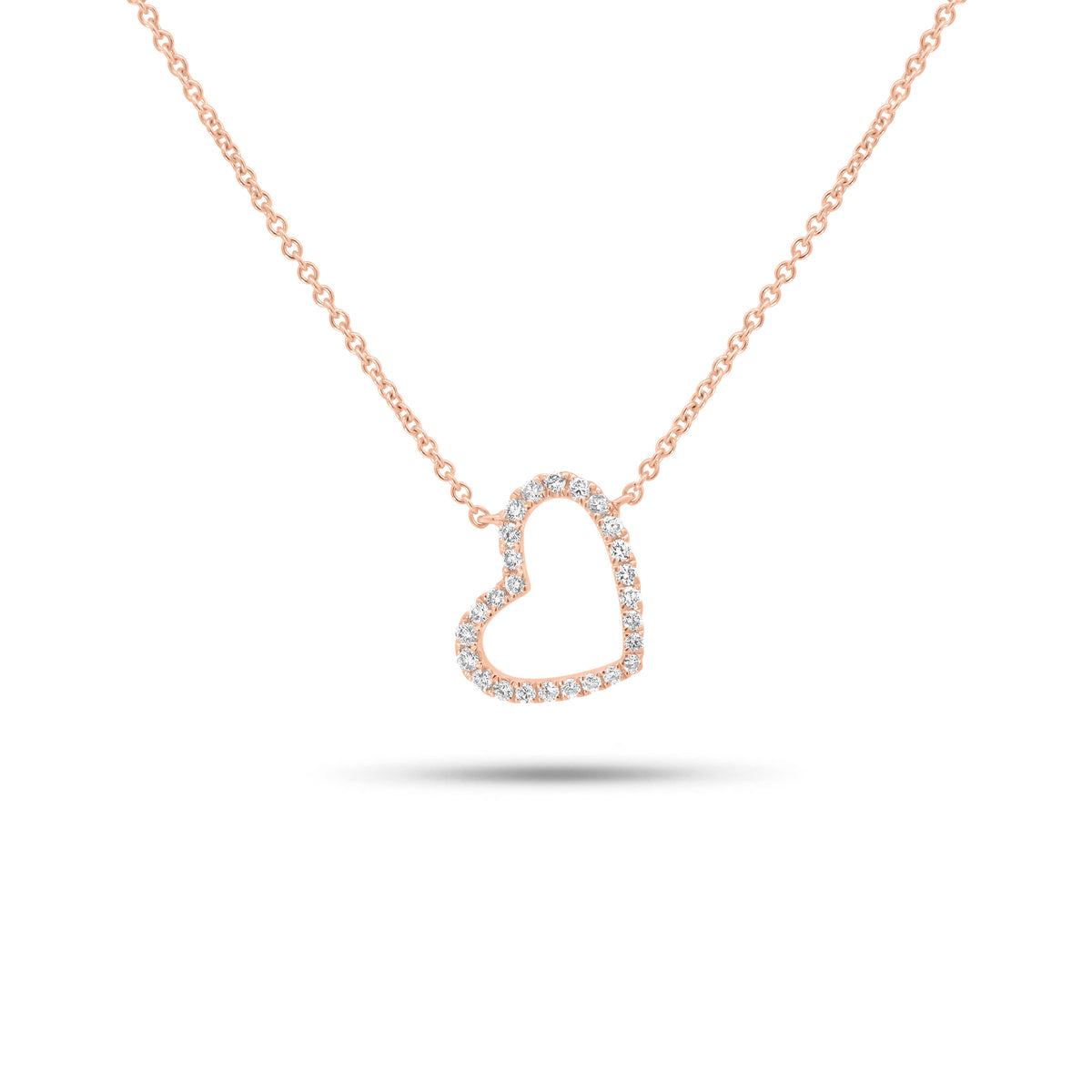 Diamond Open Hanging Heart Pendant Necklace - 18K gold weighing 2.04 grams - 26 round diamonds weighing 0.12 carats