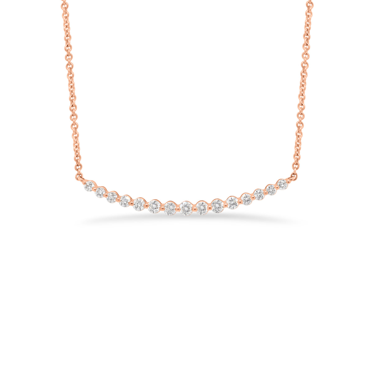 Diamond Single-Prong Bar Necklace -14k rose gold weighing 3.44 grams -15 round diamonds totaling 0.50 carats