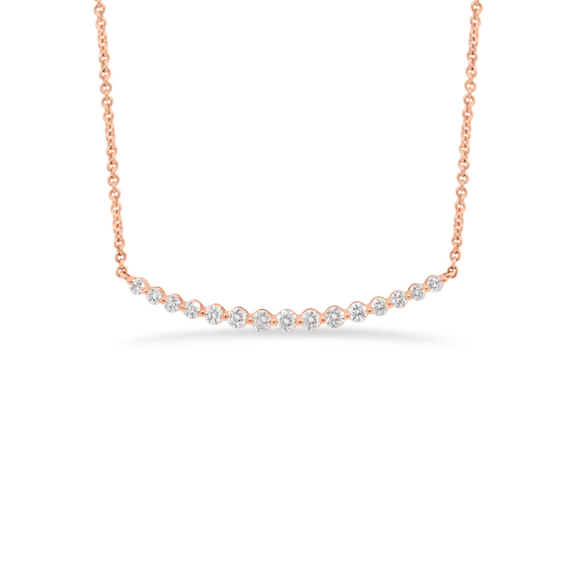 Diamond Single-Prong Bar Necklace -14k white gold weighing 3.44 grams -15 round diamonds totaling 0.50 carats
