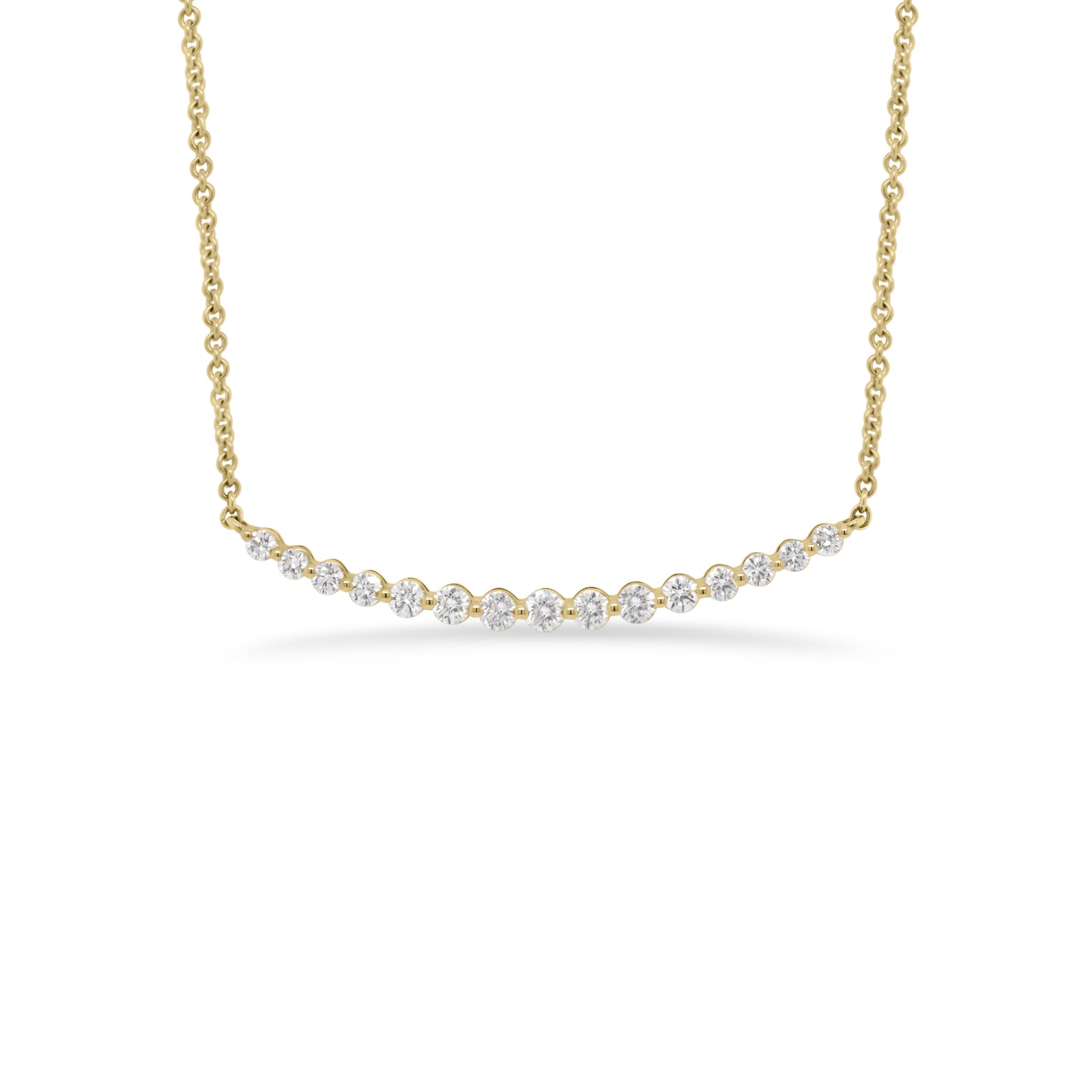 Diamond Single-Prong Bar Necklace -14k white gold weighing 3.44 grams -15 round diamonds totaling 0.50 carats