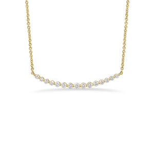 Diamond Single-Prong Bar Necklace -14k yellow gold weighing 3.44 grams -15 round diamonds totaling 0.50 carats
