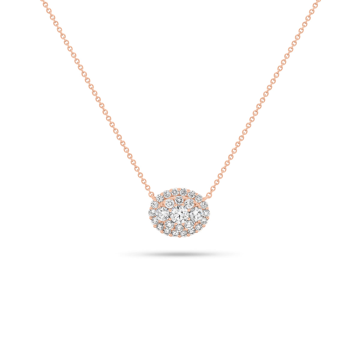 Diamond Oval Cluster Pendant Necklace - 18K gold weighing 2.66 grams - 27 round diamonds weighing 0.71 carats