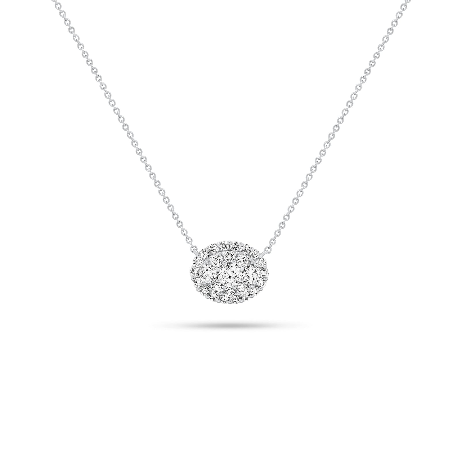 Diamond Oval Cluster Pendant Necklace - 18K gold weighing 2.66 grams  - 27 round diamonds weighing 0.71 carats