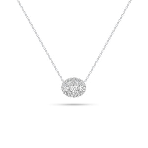 Diamond Oval Cluster Pendant Necklace - 18K gold weighing 2.66 grams  - 27 round diamonds weighing 0.71 carats