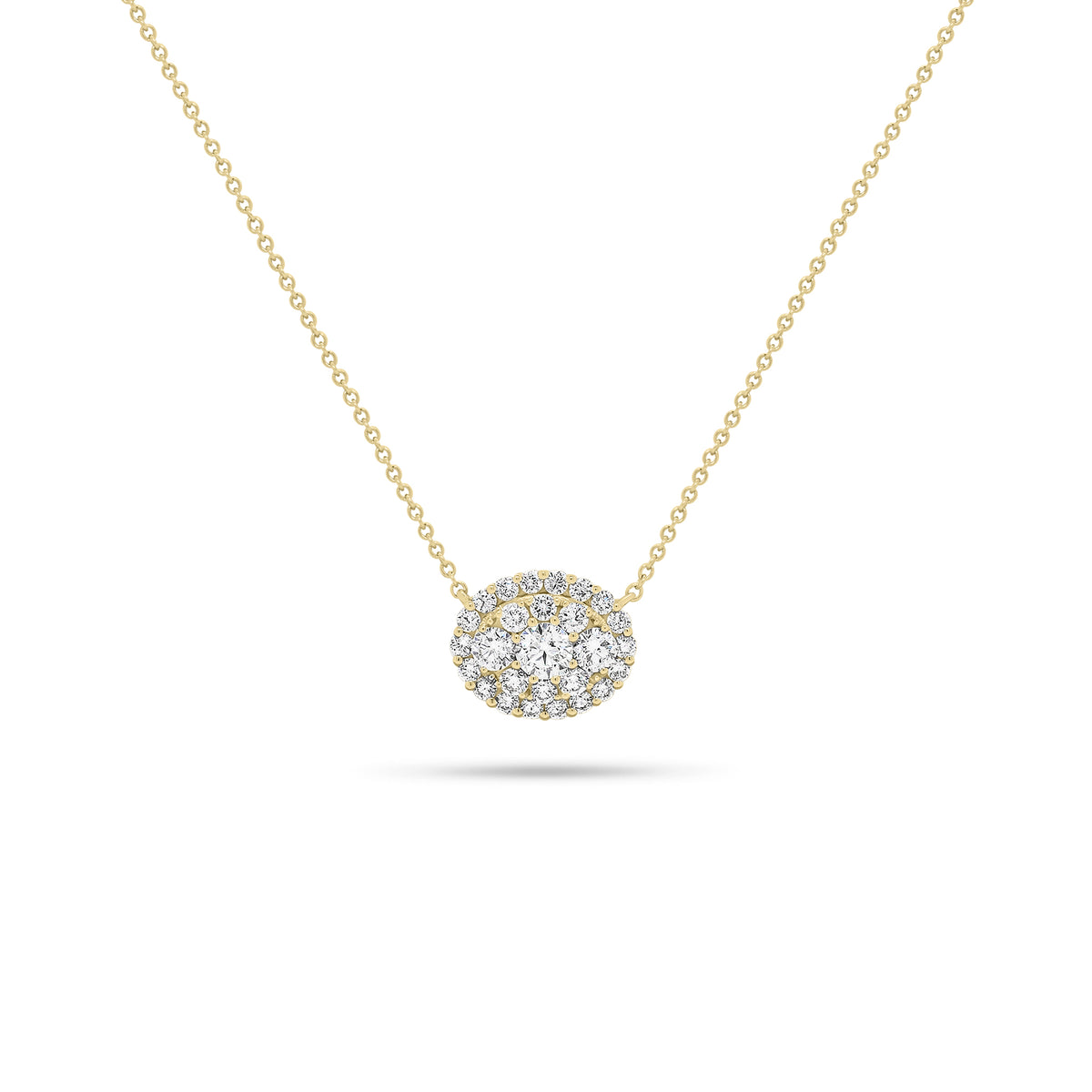 Diamond Oval Cluster Pendant Necklace - 18K gold weighing 2.66 grams - 27 round diamonds weighing 0.71 carats