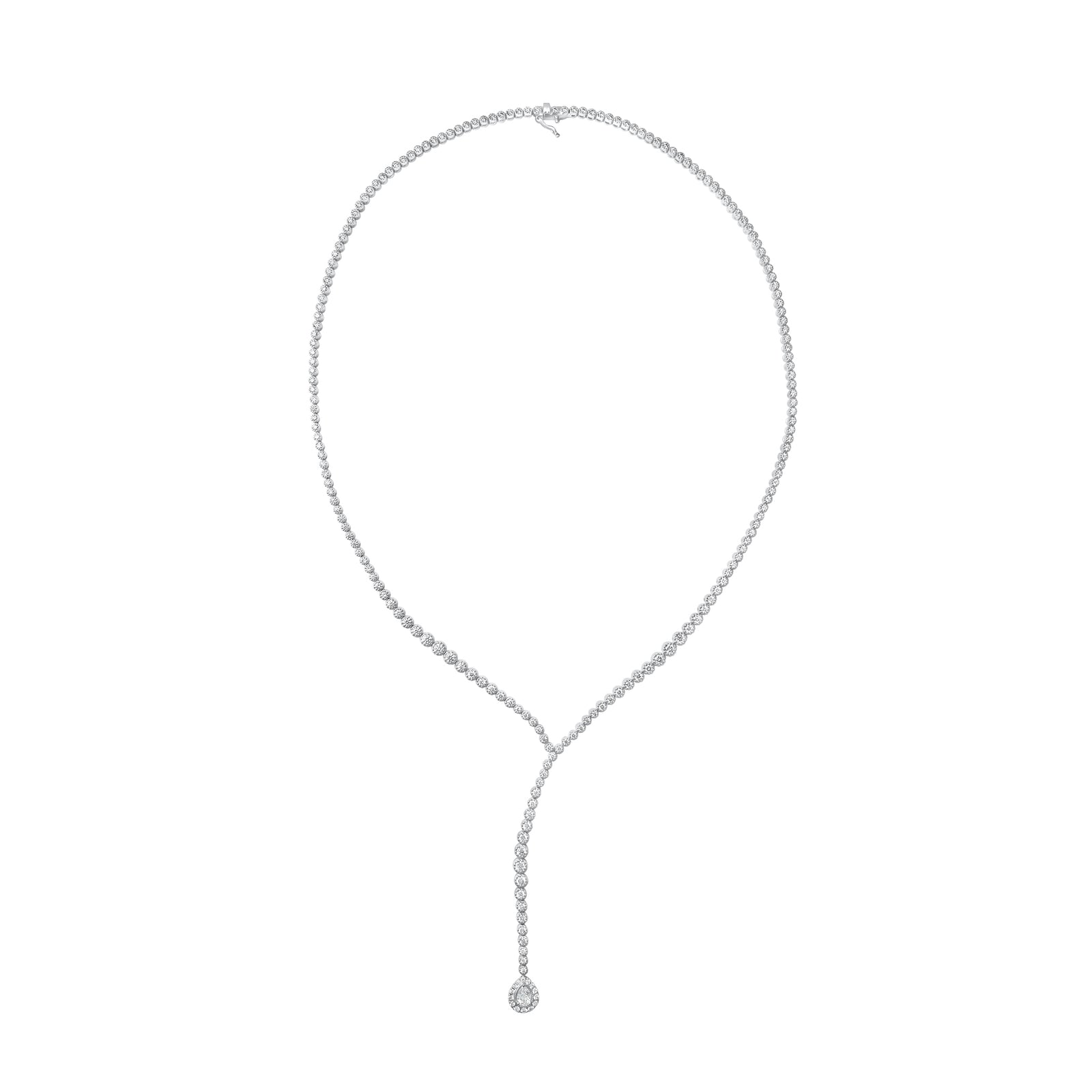 Pear-Shaped Diamond Lariat Necklace - 18K gold weighing 21.07 grams  - 209 round diamonds weighing 3.23 carats  0.22 ct pear-shaped diamond