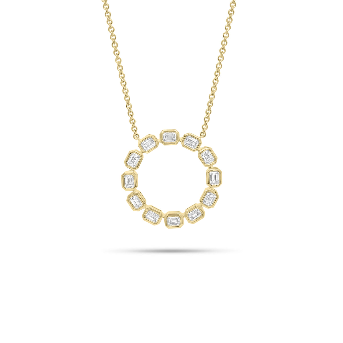 Emerald-Cut Diamond Circle Pendant Necklace - 18K gold weighing 5.31 grams  - 12 emerald-cut diamonds weighing 1.07 carats