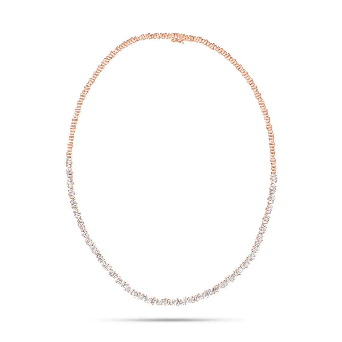 Diamond Baguette & Gold Rectangles Necklace - 18K gold weighing 23.49 grams - 107 straight baguette diamonds weighing 3.53 carats