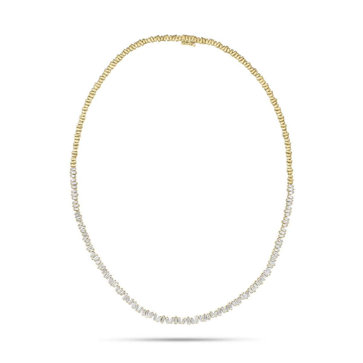 Diamond Baguette & Gold Rectangles Necklace - 18K gold weighing 23.49 grams - 107 straight baguette diamonds weighing 3.53 carats
