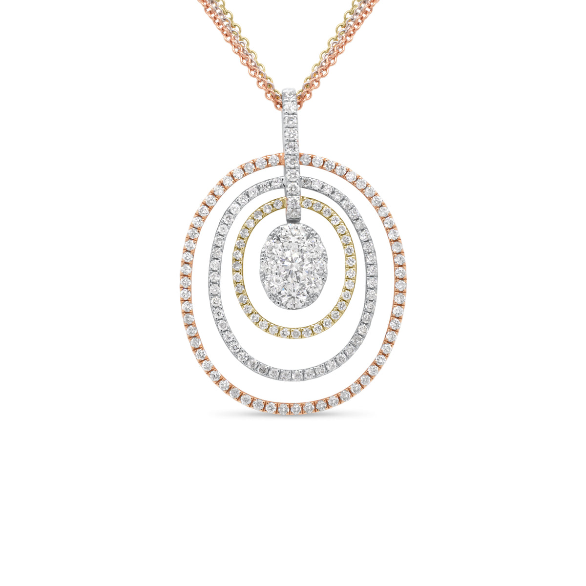 Diamond Concentric Ovals Pendant - 18K gold weighing 4.03 grams   - 14K gold weighing 4.20 grams  - 154 round diamonds weighing 1.23 carats