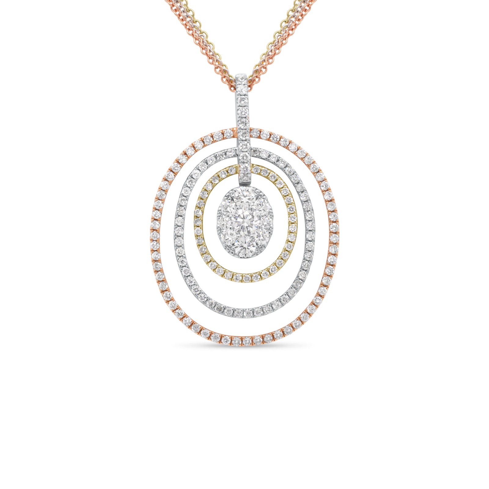 Diamond Concentric Ovals Pendant - 18K gold weighing 4.03 grams   - 14K gold weighing 4.20 grams  - 154 round diamonds weighing 1.23 carats