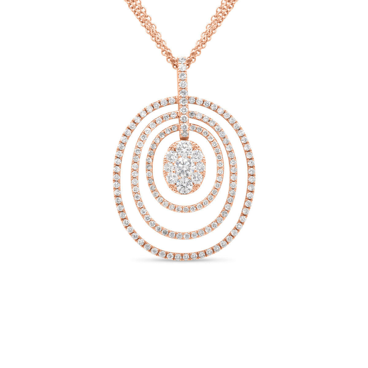Diamond Concentric Ovals Pendant - 18K gold weighing 4.03 grams   - 14K gold weighing 4.20 grams  - 154 round diamonds weighing 1.23 carats
