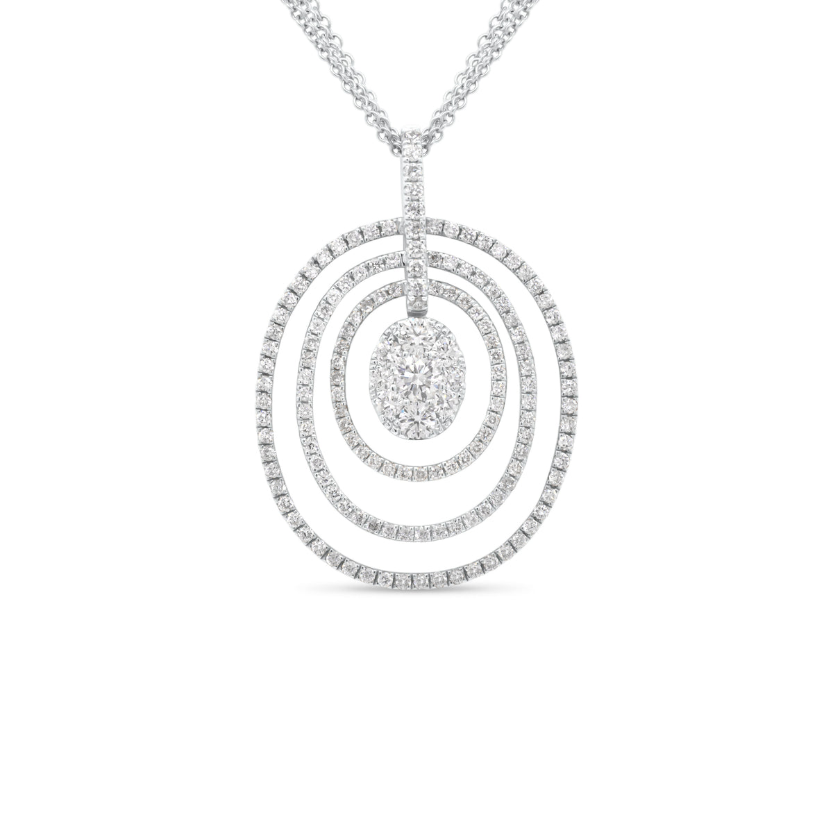 Diamond Concentric Ovals Pendant - 18K gold weighing 4.03 grams   - 14K gold weighing 4.20 grams  - 154 round diamonds weighing 1.23 carats