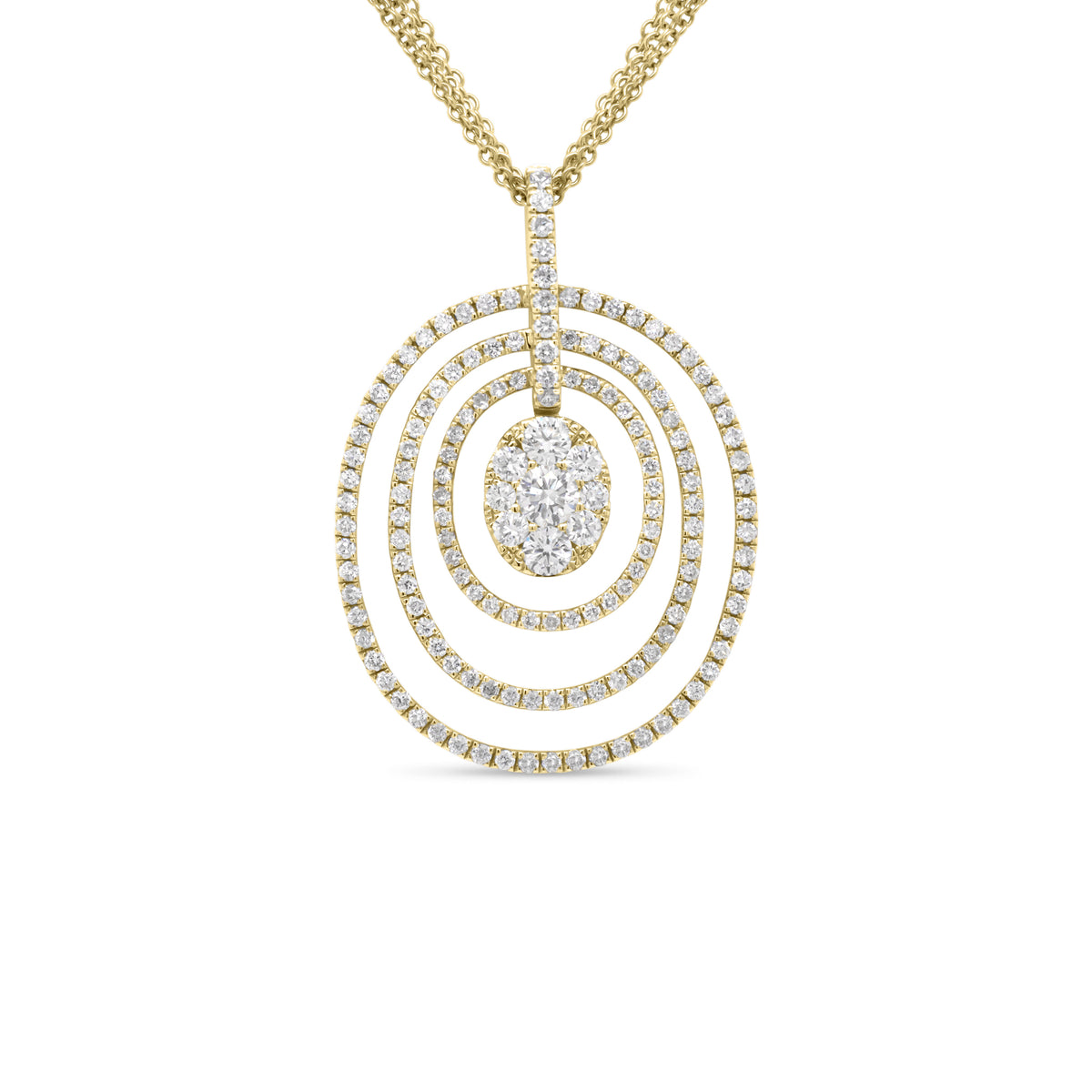 Diamond Concentric Ovals Pendant - 18K gold weighing 4.03 grams   - 14K gold weighing 4.20 grams  - 154 round diamonds weighing 1.23 carats